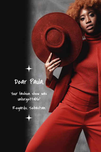 Platilla de diseño Fashion Show with African American Woman Postcard 4x6in Vertical