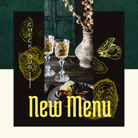 New Menu Ad with Served cooked mussels Instagram Design Template