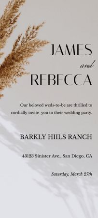 Wedding Party Announcement With Dry Field Flowers Invitation 9.5x21cm Design Template