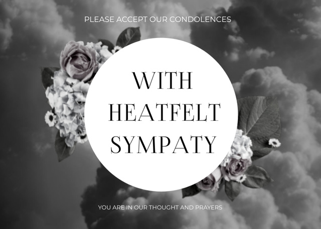 Sympathy Phrase with Flowers and Clouds Postcard 5x7in Design Template