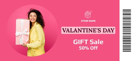 Valentine's Day Gift Discount Announcement with Curly African American Woman Coupon 3.75x8.25in Design Template