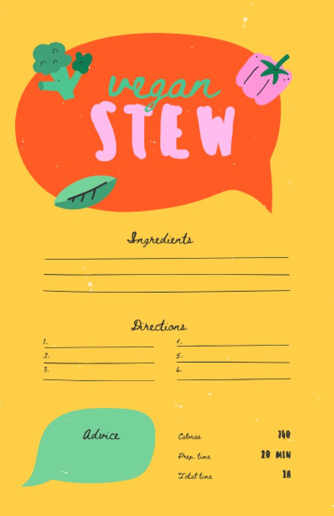 Ontwerpsjabloon van Recipe Card van Vegan Stew Cooking Steps