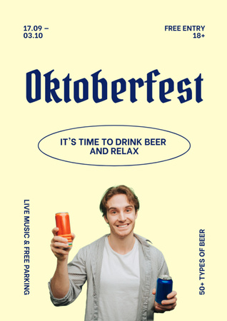 Oktoberfest Celebration with Man Holding Beer Cans Flyer A4 Design Template