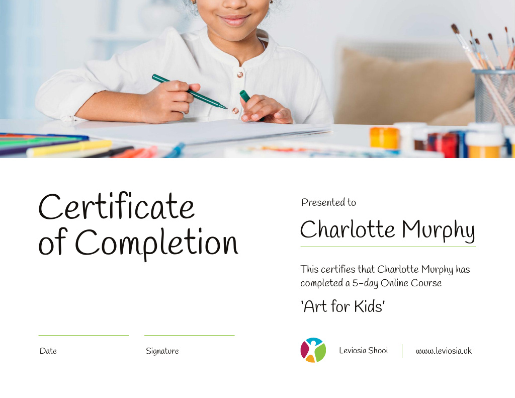 Personalized Art Online Course Completion Confirmation Certificate Design Template