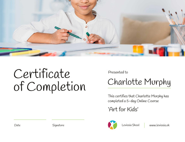Personalized Art Online Course Completion Confirmation Certificateデザインテンプレート