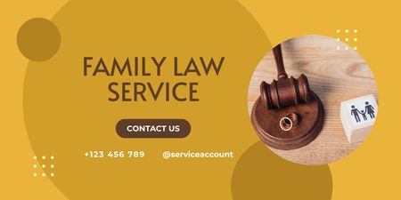 Family Law Service Offer with Hammer on Table Twitter Design Template