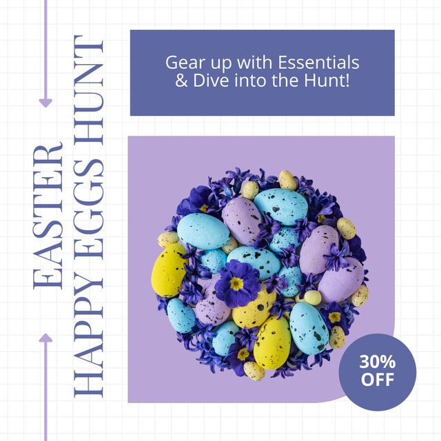 Easter Happy Egg Hunt with Colorful Eggs Instagram Design Template