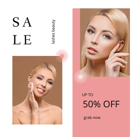 Skincare Discount Offer Collage with Young Blonde Woman Instagram tervezősablon