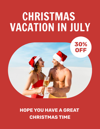 Christmas Holiday in July with Young Couple on Seashore Flyer 8.5x11in Design Template