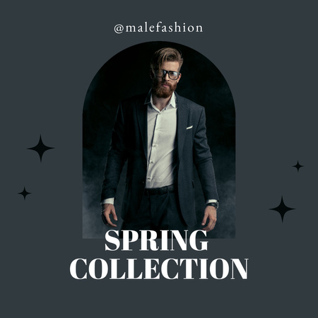 Spring Collection Ad with Stylish Man in Suit Instagram Tasarım Şablonu