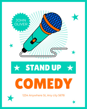 Stand-Up Show Announcement with Turquoise Microphone Instagram Post Vertical Design Template