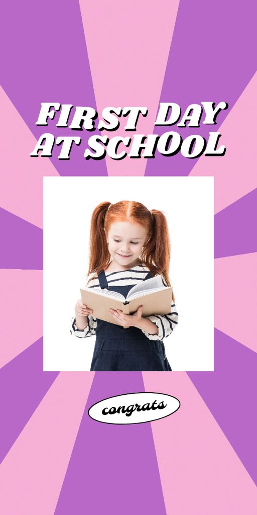Back to School with Cute Pupil Girl with Backpack Graphic Πρότυπο σχεδίασης