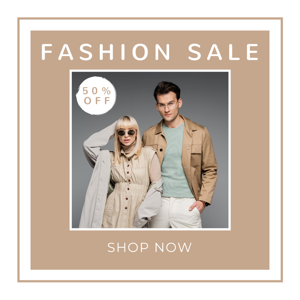 Fashion Collection Sale with Discount with Stylish Couple Instagram Design Template
