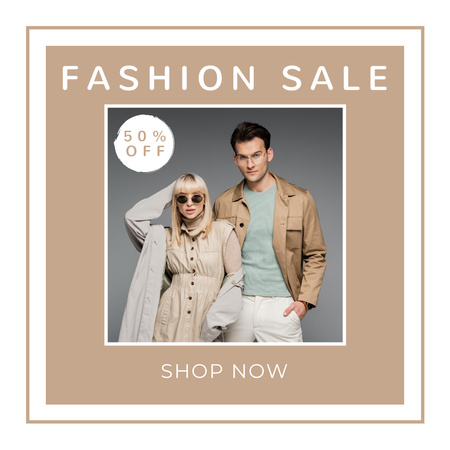 Designvorlage Fashion Collection Sale mit Rabatt mit stilvollem Paar für Instagram