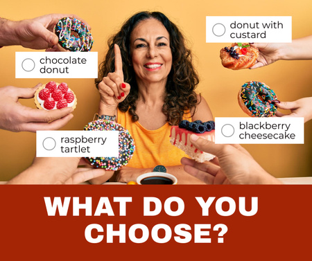Výběr mezi různými sladkými donuty Facebook Šablona návrhu