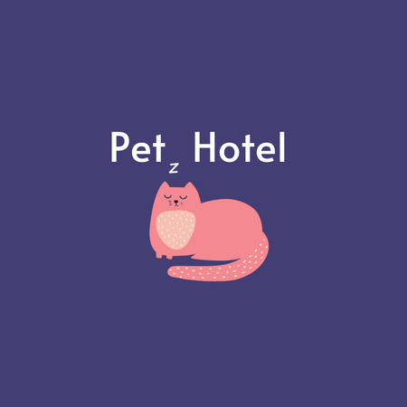 Plantilla de diseño de Representación de hotel para mascotas con lindo gato gordo en púrpura Animated Logo 