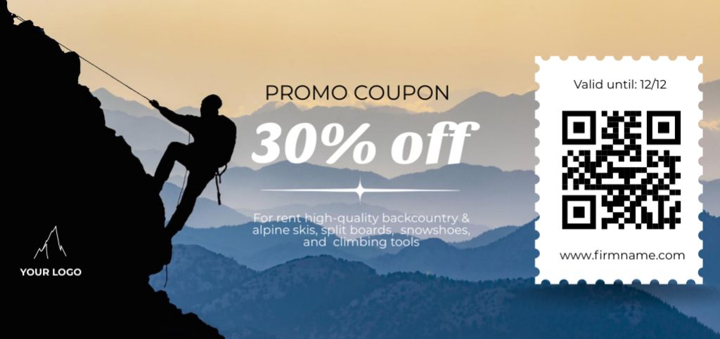 Designvorlage Professional Mountaineering Gear With Discounts Offer für Coupon Din Large