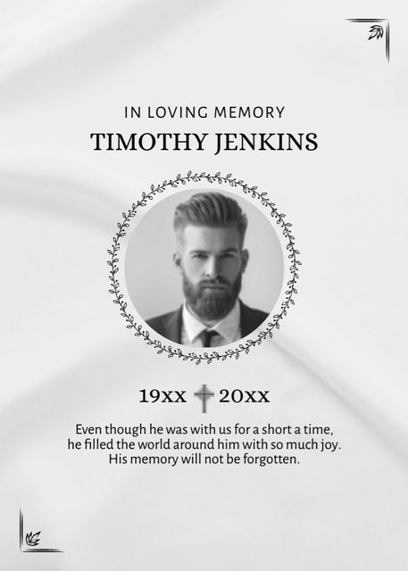 Plantilla de diseño de In Loving Memory And Condolences Message with Handsome Man Postcard 5x7in Vertical 