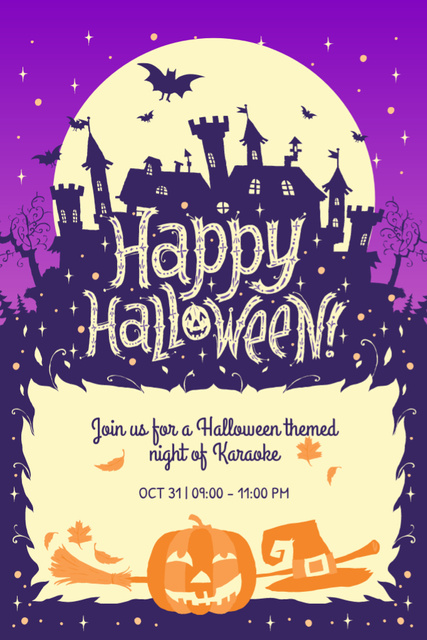 Spooky House And Halloween Karaoke Night Announcement Flyer 4x6in Design Template