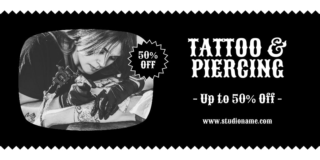 Ontwerpsjabloon van Twitter van Tattoo And Piercing With Discount From Artist