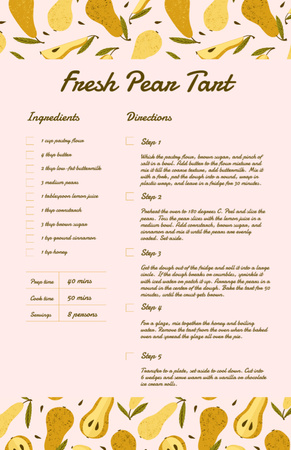 Fresh Pear Tart Recipe Recipe Card Design Template