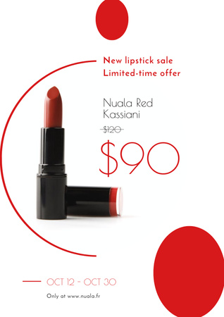 Modèle de visuel Vente de cosmétiques avec rouge à lèvres rouge - Poster
