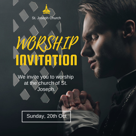 Worship Invitation with Praying Priest Instagram Design Template