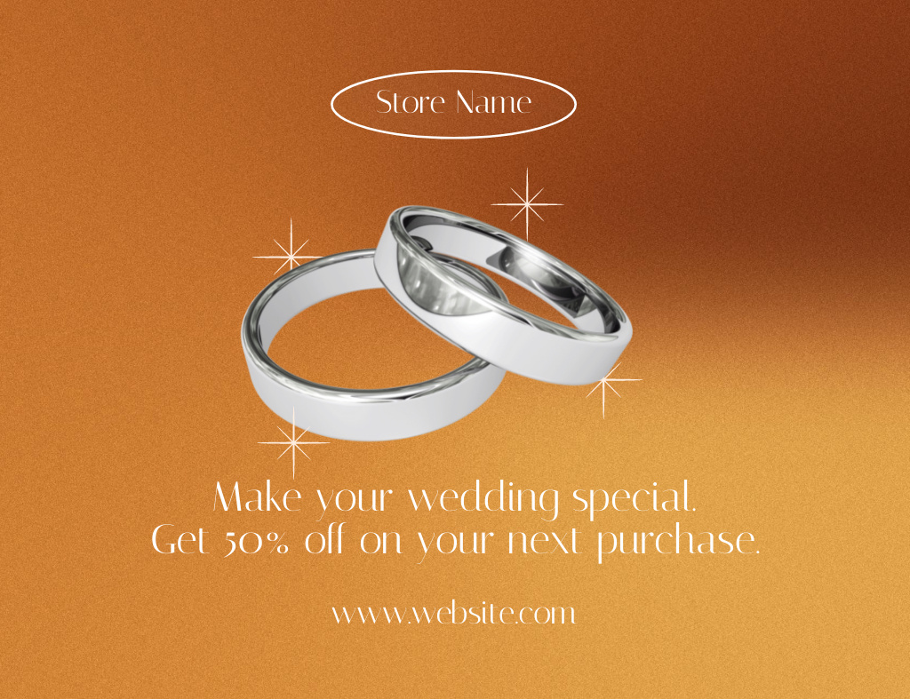 Wedding Rings on Orange Minimalist Layout Thank You Card 5.5x4in Horizontalデザインテンプレート