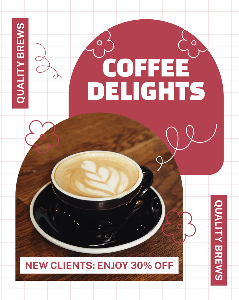 Discounts For New Clients In Coffee Shop Instagram Post Vertical Tasarım Şablonu