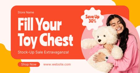 Discount on Toys with Teenage Girl and Teddy Bear Facebook AD Design Template