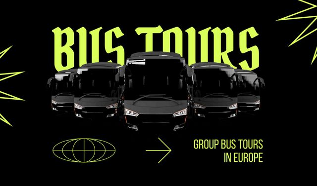 Travelling Bus Adventure Announcement For Groups In Black Business card – шаблон для дизайну