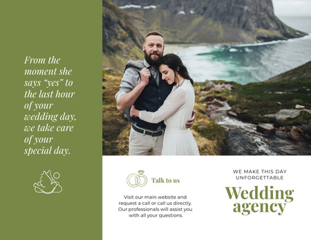 Wedding Agency Ad with Happy Newlyweds in Majestic Mountains Brochure 8.5x11in Z-fold Design Template