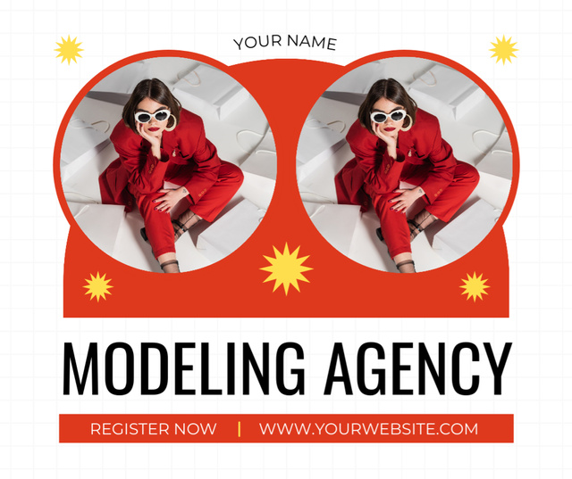 Registration in Model Agency with Woman in Red Facebook Design Template