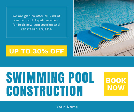 Offer Discounts on Pool Construction Services Facebook Design Template