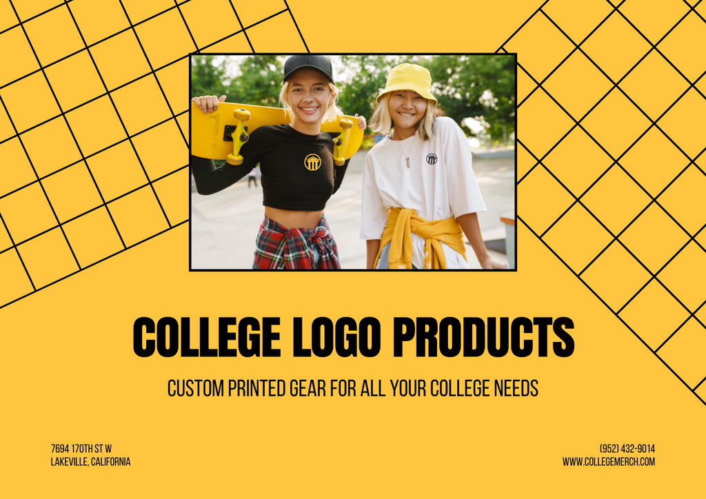 Template di design Sale Offer College Products Logo with Skate Girls Poster B2 Horizontal