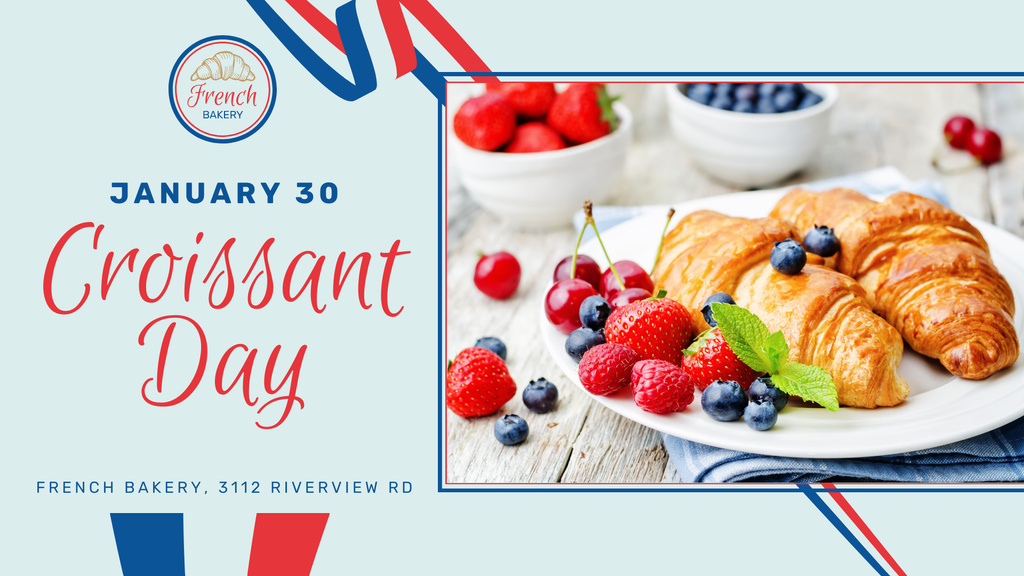Plantilla de diseño de Croissant Day Offer Fresh Baked pastry FB event cover 