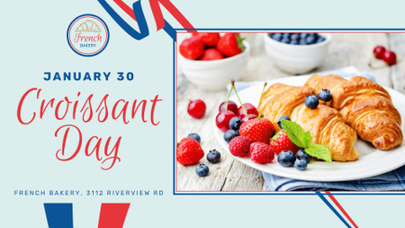 Croissant Day Offer Fresh Baked pastry FB event cover Design Template