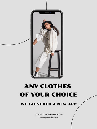 Fashion App with Stylish Woman on screen Poster US – шаблон для дизайну