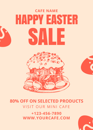 Happy Easter Sale Announcement with Easter Cake and Eggs Flayer Design Template