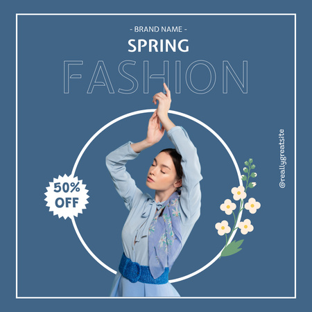 Fashion Spring Sale with Young Brunette Instagram Design Template