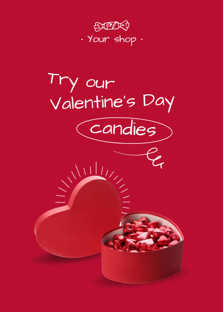 Valentine's Day Greeting With Candy Hearts Postcard 5x7in Vertical Design Template
