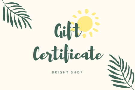 Summer Sale Voucher with Minimalist Tropical Illustration Gift Certificate Design Template
