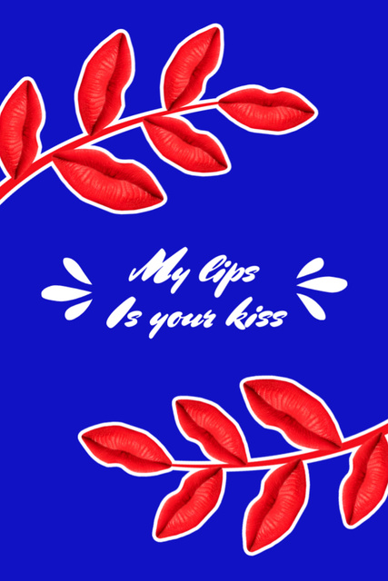 Modèle de visuel Cute Love Phrase with Red Leaves on Blue - Postcard 4x6in Vertical