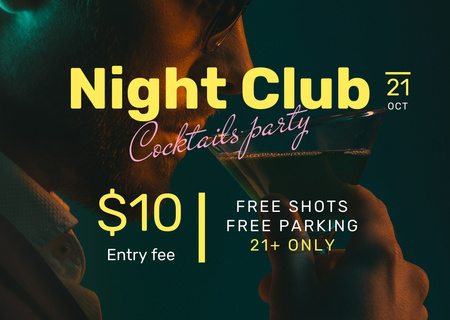 Cocktail Party Announcement with Stylish Man Flyer A6 Horizontal Design Template