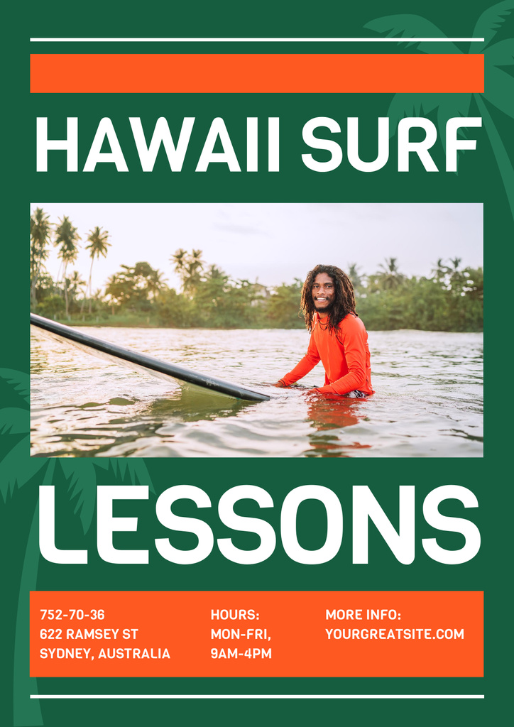 Surfing Lessons Ad Poster – шаблон для дизайна