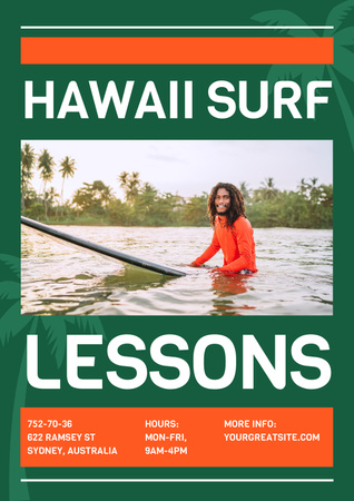 Plantilla de diseño de Surfing Lessons Ad Poster 