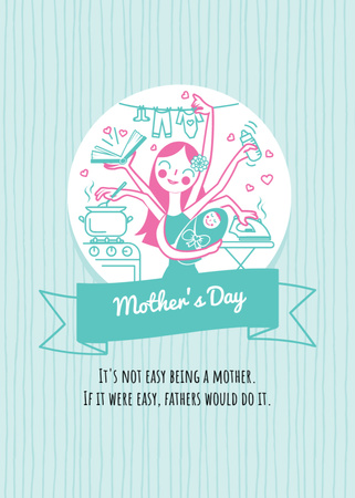 Love-filled Mother's Day Congrats With Busy Mom Postcard 5x7in Vertical Design Template