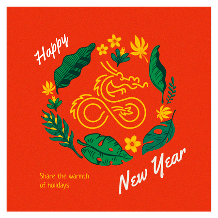 New Year Greeting with Yellow Dragon Instagram Design Template