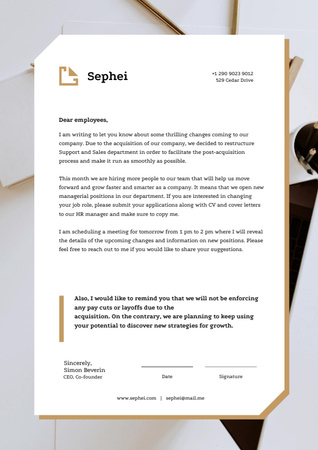 Business Company Changes In Departments Notification Letterhead Design Template