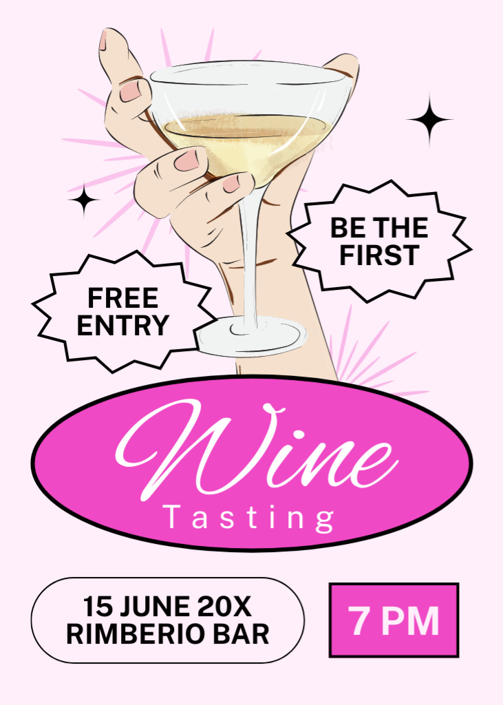 Ontwerpsjabloon van Flayer van Wine Tasting Session Ad on Pink